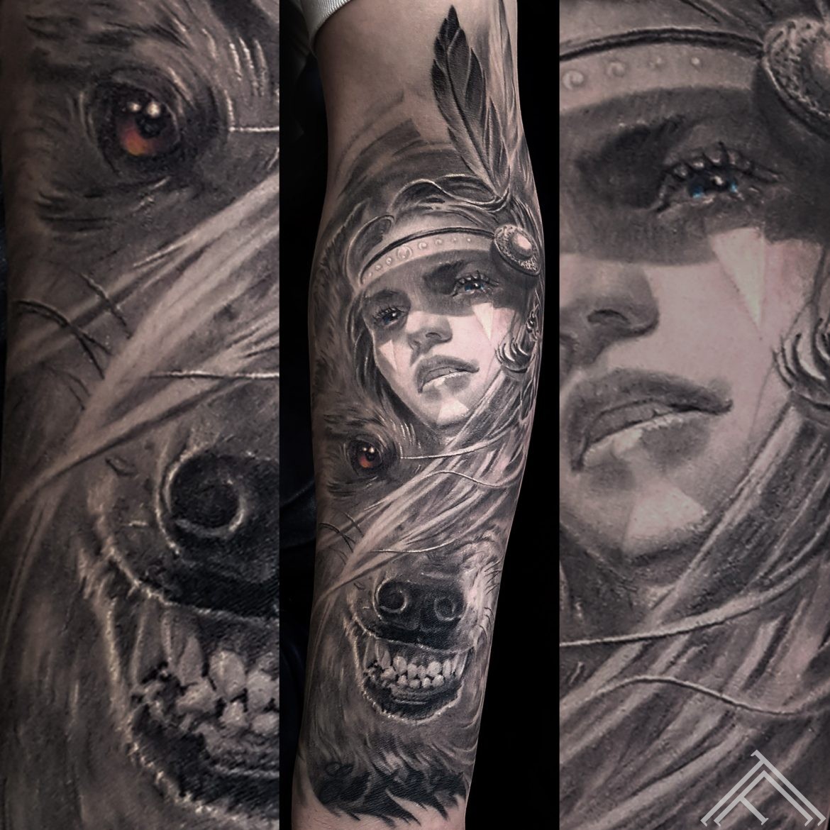 indian-woman-wolf-halfwolf-halfwoman-tattoo-healed-vilks-sieviete-tetovejums-tattoofrequency-riga-art