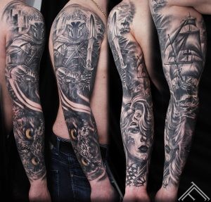 fullsleeve-tattoo-marispavlo-tattoofrequency-riga-warrior-owl-portrait-ship-baroque-window-face-sexy-story