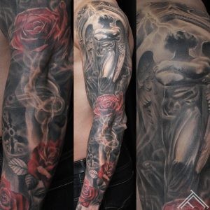 baroque-clockface-roses-tattoo-tattoofrequency-riga-art-fullsleeve