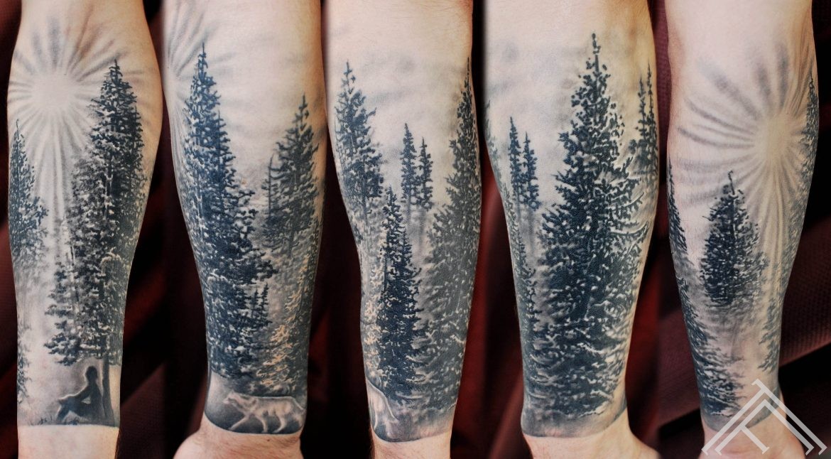 marispavlo-tattoo-pine-forest-wolf-tattoofrequency-art-riga-latvija