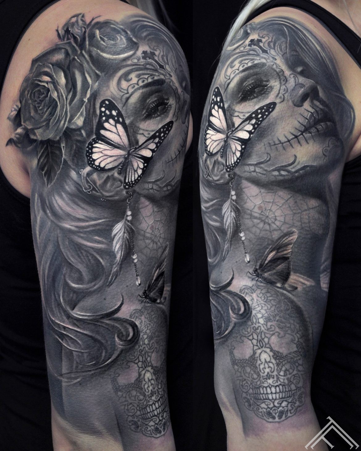 muerta_roses_butterfly_feather_woman_tattoo_tattoofrequency_marispavlo1